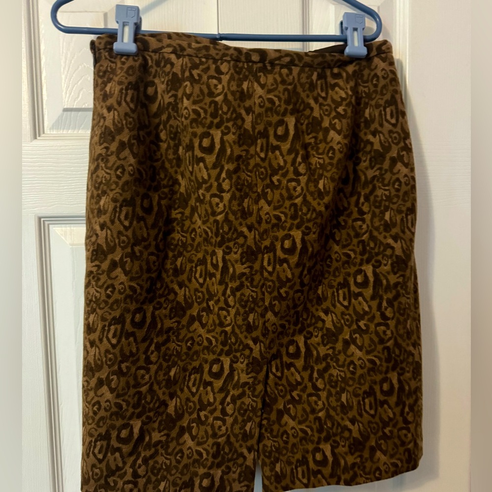 LOFT brown cheetah print wool skirt